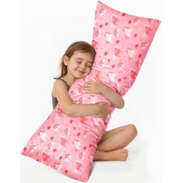Imagem de Miss Adola Capa de almofada corporal infantil com zíper - Fronha de seda longa 50 x 137 cm para crianças, meninos, meninas, adolescentes, cama decorativa grande e fofa para cabelo e pele, unicórnio