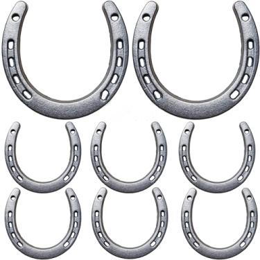 Imagem de QuZCarious 8 peças de decoração de parede em ferradura, sapatos de cavalo de ferro fundido da sorte para decoração, artesanato, casamento, aniversário, festa de cowboy, artigos de lembrancinhas de