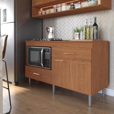 Imagem de Balcão Cooktop 1,40m Movelove Turim 5 Bocas 2 Portas 2 Gavetas