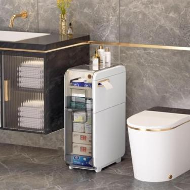 Imagem de Armário De Armazenamento De Piso De Banheiro De Grande Capacidade Slim Armário De Armazenamento De Banheiro, Armário De Armazenamento De Pé Com Gavetas Transparentes E Rodízi, B, 2-Tier
