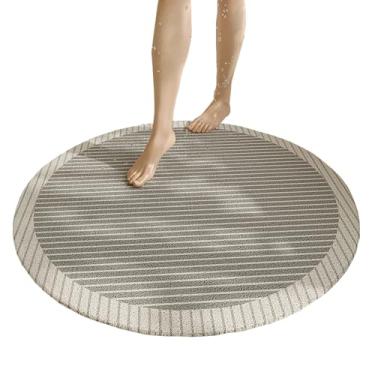 Imagem de Tapete redondo seguro tapete de chuveiro antiderrapante, tapetes de banho confortáveis com dreno, tapetes de banheiro bucha de PVC para áreas molhadas, acessórios de banheiro de secagem rápida