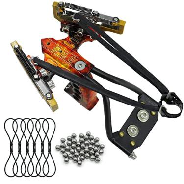 Imagem de HANDBAIGE HBG estilingue profissional com 6 elásticos de borracha de substituição e 50 bolas de munição estilingue composto para adultos caçando (vermelho)