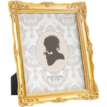 Imagem de Geelin 1 porta-retrato vintage dourado de 20 x 25 cm, retangular de resina, moldura vintage antiga com painel traseiro e vidro frontal, visor de mesa e pendurar na parede para hotel, fotografia de