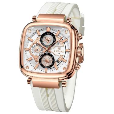 Imagem de Relógio Masculino De Pulso Design Esportivo à Prova D´agua Branco Dourado