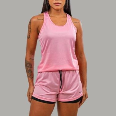 Imagem de Conjunto Academia Feminino Regata Nadador+Short 2em1 com Bermuda compr