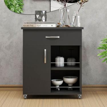 Imagem de Balcão Fruteira Cozinha Com Rodinhas Tampo para Microondas e Gaveta Mu