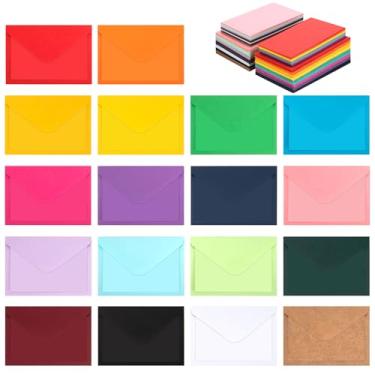 Imagem de 90 pacotes de mini envelopes de vale-presente com cartões de notas em branco coloridos vintage, 18 cores sortidas, envelope pequeno com selo de goma, 10 x 7 cm (envelope com cartão colorido)
