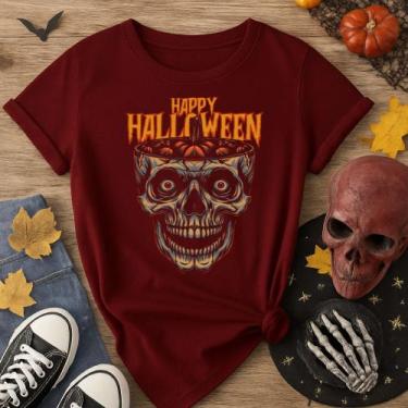 Imagem de Camiseta 100% Algodão Halloween Estampa Caveira Sem Cérebro 177 Medonh