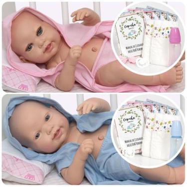 Imagem de Bebe Reborn Gêmeos Menino E Menina Barata Com Acessórios - Cegonha Reb