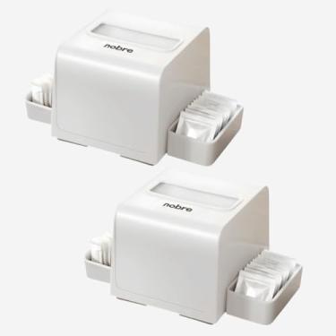 Imagem de Kit Dispenser Nobre Porta-Guardanapo Interfolhado com Porta-Sachê – Cores Preto e Branco – Compacto, 2 em 1, para Balcões, Cafeterias, Restaurantes e Uso Doméstico (2, Branco)
