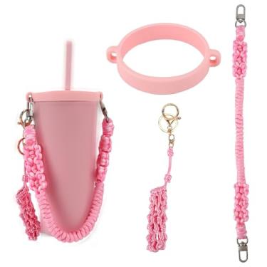 Imagem de Conjunto de Cordão Paracord Feito à Mão para Stanley Copo de 16-40 oz, Alça para Garrafa Água Acessórios Antiqueda com Gancho Removível Mulheres Mães e Meninas (Rosa Choque)