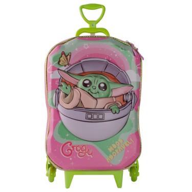 Imagem de Mochila De Rodinhas 3D Maxtoy Star Wars Grogu Rosa Verde