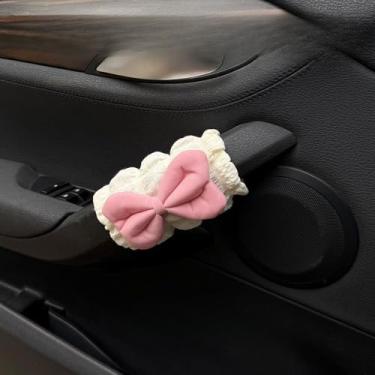 Imagem de MINGZAIQIPEI 2 peças capa de alça de garra de carro de gravata borboleta fofa, luvas macias de pelúcia para carro capa de puxador de porta interna, protetor de alça acessórios interiores automotivos
