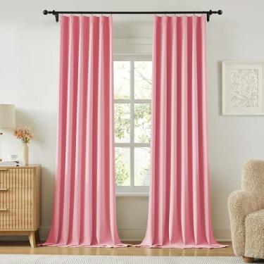 Imagem de KangBang Cortinas longas rosa de 300 cm de comprimento, cortinas blackout plissadas para sala de estar à prova de som, painéis de janela estéticos para varão transversal com ganchos, 2 peças, 40Lx120L