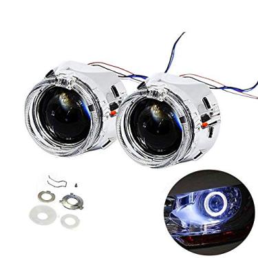Imagem de YUFANYA Farol H1 de 2,5 polegadas 8.1 Ver Bixenon Lente de projetor Hi/Lo Beam com branco CREE LED Angel Eyes (Função Halo Rings DRL, Máscara de proteção cromada, Fit H1 H4 H7 Car Motorcycle Farol Retrofit