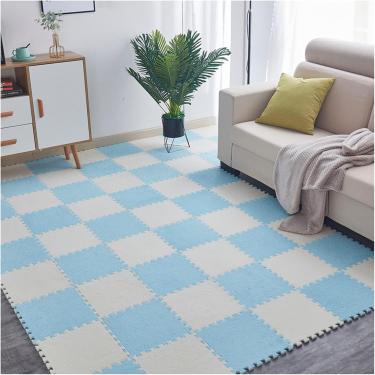 Imagem de 30 Pcs Tapetes De Espuma Interligada, Tapete De Pelúcia De Telhas De Carpete Fofas, Tapete De Quebra-cabeça Intertravado De 12 "x12" Com Borda, Telhas De Piso De Tapete, Coffee+camel