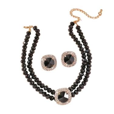 Imagem de Dtja Conjunto de colar e brinco de gargantilha redonda de cristal com 2 peças, joia de declaração para mulheres, brincos de zircônia cúbica para fantasia de baile de casamento, 38 cm, 5 cores, Medium