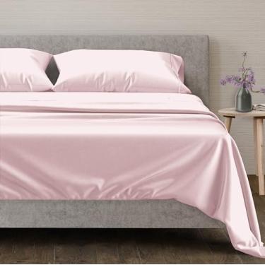 Imagem de Mayfair Linen Jogo de cama Queen Size 100% algodão egípcio – Conjunto de lençóis de 4 peças de algodão egípcio 600 fios para cama queen size (blush macio), macio, refrescante, bolso profundo de 40,6