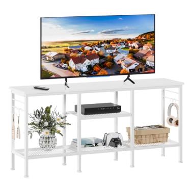 Imagem de Furologee Suporte de TV para TVs de até 55 polegadas, centro de entretenimento com prateleiras de armazenamento abertas, mesa de console de mídia com prateleira de soundbar para sala de estar, quarto