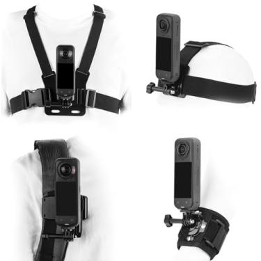 Imagem de BRDRC Kit de acessórios para Insta 360 X5 X4, alça de cabeça de montagem no peito, suporte de clipe de mochila, alça de pulso, adaptador giratório de 360° + liberação rápida para Insta360 One X5 X4 X3