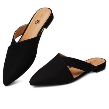 Imagem de Rekayla Mules feminino fechado bico fino sem costas mocassim feminino, Camurça preta, 7