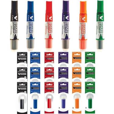 Imagem de Kit 6 Pincel Quadro Branco + 18 Refil V-Board Master Pilot