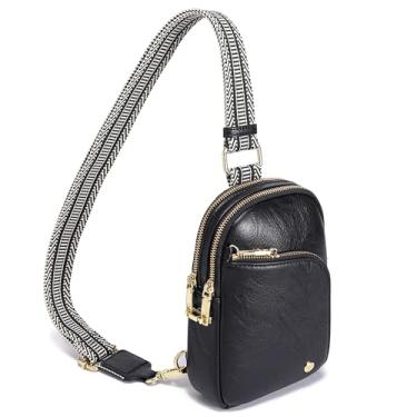 Imagem de INICAT Bolsa tiracolo de couro com bloqueio RFID para mulheres, pochete transversal para mulheres, bolsa de peito para viagem, 1,9 L, Preto antirroubo