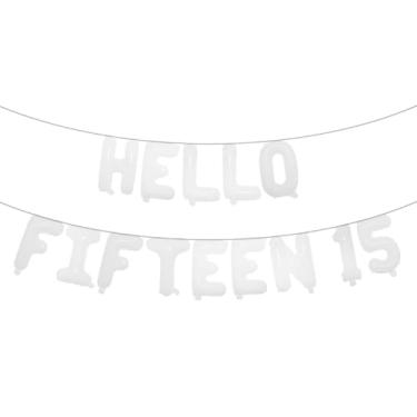 Imagem de Decorações de aniversário de 15 anos para meninas 15º aniversário Hello Fifteen Birthday Party Supplies Número 15 Balões Kit de festa de aniversário de 15 anos para sua menina (HELLO FIFTEEN 15 White)