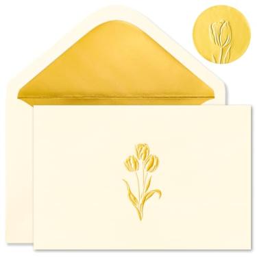 Imagem de Crisky Pacote com 50 cartões e envelopes em branco 10 x 15 cm, cartões de felicitações em branco de tulipa dourada para casamento, chá de panela, chá de bebê, lembrancinhas de decoração de festa de