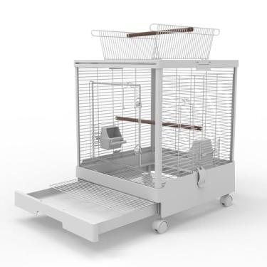 Imagem de Ruexue Gaiola de pássaro frontal PET de visão clara | Design branco elegante para periquitos, canários, planadores de açúcar | Base fácil de limpar e acesso superior | 45 cm C x 45 cm L x 57 cm A