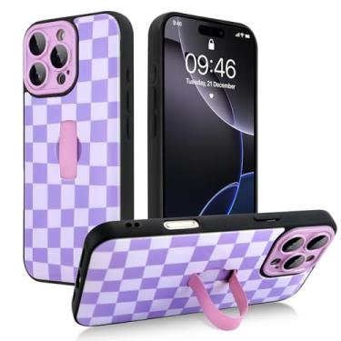 Imagem de SAKUULO Capa para iPhone 16 Pro com alça de mão, capa de telefone com estampa roxa de xeque-mate para mulheres e homens, capa de proteção reforçada, xeque-mate roxo (6,3 polegadas)