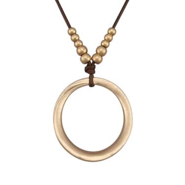 Imagem de joymiao Colares boêmios femininos longos de couro com pingente grande, joia hippie boho, colar com pingente, Couro sintético, Sem Pedra Preciosa