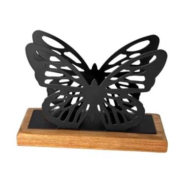 Imagem de KiBcsLic Porta-guardanapos borboleta para mesa, organizador de, dispensador de lenços de papel de metal autônomo para, casamento, bar de, Preto