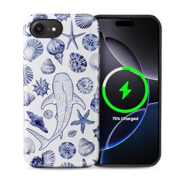 Imagem de Yuning419 Capa compatível com iPhone 16e [compatível com MagSafe] Capa rígida híbrida de 2 camadas, capa magnética protetora à prova de choque para iPhone 16e, baleia praia, concha, oceano, estética