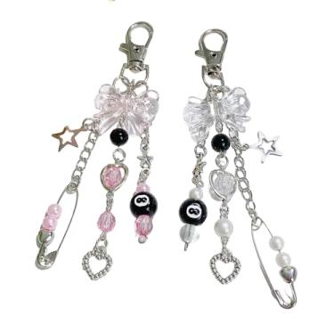 Imagem de ZOONAI Pingente de bolsa de mão com laço para bolsas, chaveiro criativo com estrela de coração, pingente de bolsa para mulheres, one size, Liga metálica, plástico, Liga metálica.