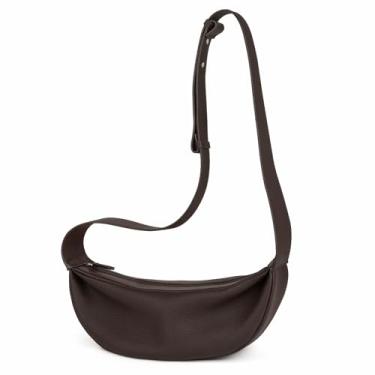 Imagem de DONNAIN Bolsa tiracolo feminina de couro legítimo, estilo minimalista, casual, com alça larga, Café novo