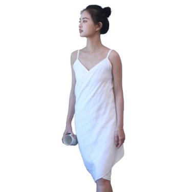 Imagem de Toalha de banho feminina sexy, alças ajustáveis, roupão de gaze de algodão de 4 camadas, roupão aberto nas costas, adequado para praias, piscinas e spas.