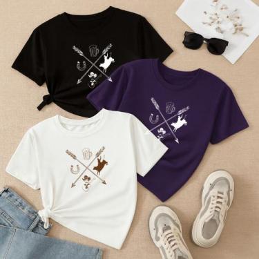 Imagem de Kit com 3 Camisetas Estampadas Flechas Peão COuntry Roça Fazendeira Sh