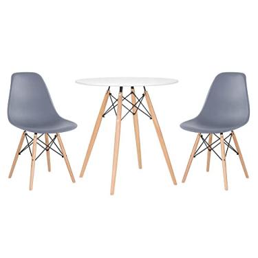 Imagem de Loft7, Kit - Mesa redonda Eames 70 cm branco + 2 cadeiras Eiffel Dsw Cinza escuro