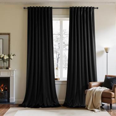 Imagem de Cortinas pretas de veludo de 246 cm de comprimento para quarto, 2 painéis, modernas, macias, pesadas, à prova de som, redução de ruído, cortinas góticas para sala de estar do teto ao chão
