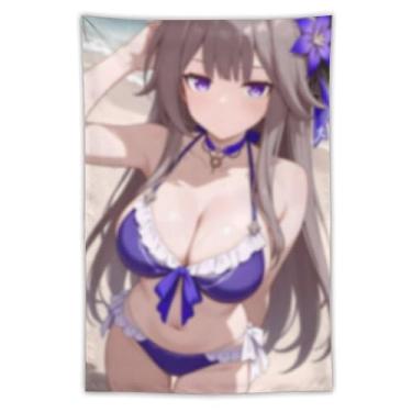 Imagem de LIEGBMEU Tapeçaria de biquíni sexy anime menina 101.6 cm x 152.4 cm interior exterior parede colcha arte decoração de tapeçaria caprichosa, AC047