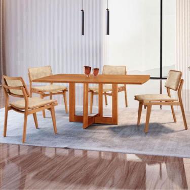 Imagem de Mesa Patros Tampo 120cm Laminado Barril com 4 cadeiras Eva Moderna Mob