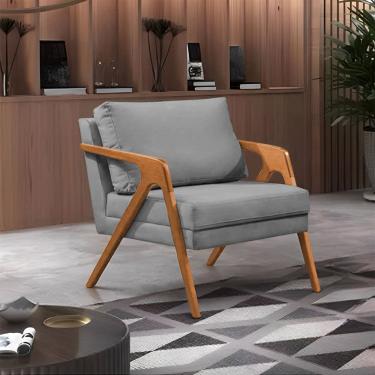 Imagem de Poltrona Decorativa Mona Luxo Base Madeira Maciça Veludo Cinza