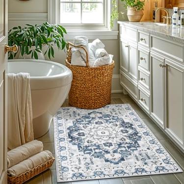 Imagem de LBRO2M Tapete lavável, 5 x 7 cm, fácil de limpar, tapete boho moderno para cozinha, banheiro, antiderrapante, ótimo para animais de estimação e famílias (2 x 3, azul)