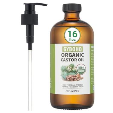 Imagem de Óleo de rícino orgânico prensado a frio, frasco de vidro não refinado, óleo de rícino para embalagem, desintoxicação de fígado, crescimento de cabelo - cílios faciais e sobrancelhas