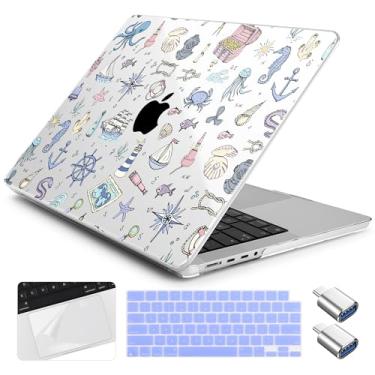 Imagem de Yebiseven Capa para MacBook Pro M4 de 14 polegadas 2025 2024 2023 2021 modelo A3112/A3401/A3185/A2918/A2992/A2779/A2442 M3 M2 M1, capa rígida com capa de teclado + película trackpad + adaptador OTG