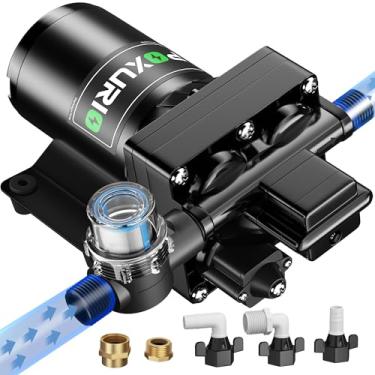 Imagem de POXURIO Bomba de água 6GPM RV, bomba de água doce 70PSI 110V DC, bomba de água de diafragma autoescorvante com interruptor de pressão e filtro para trailer, jardim, iate, acampamento