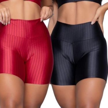 Imagem de Short Fitness Ikat New Zig 3D Serra e Mar Kit Com Duas Cores Cós Alto Roupa Para Academia Treino-Feminino
