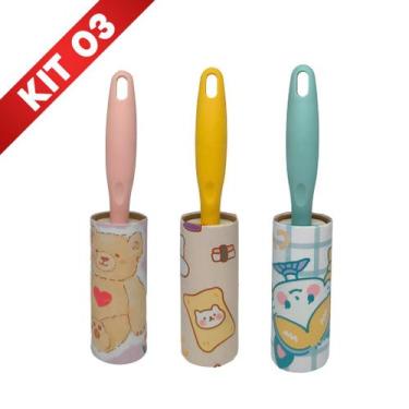 Imagem de Kit 3 Rolo Tira Pelos Adesivo Cabo 20 Folhas Rolinho Remove Pelos Fios