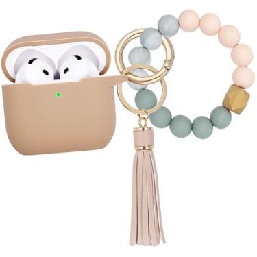 Imagem de KOUJAON Capa compatível com AirPods 4, capa protetora de silicone macio com chaveiro de pulseira, compatível com fones de ouvido sem fio Apple AirPods 4ª geração (chá de leite)